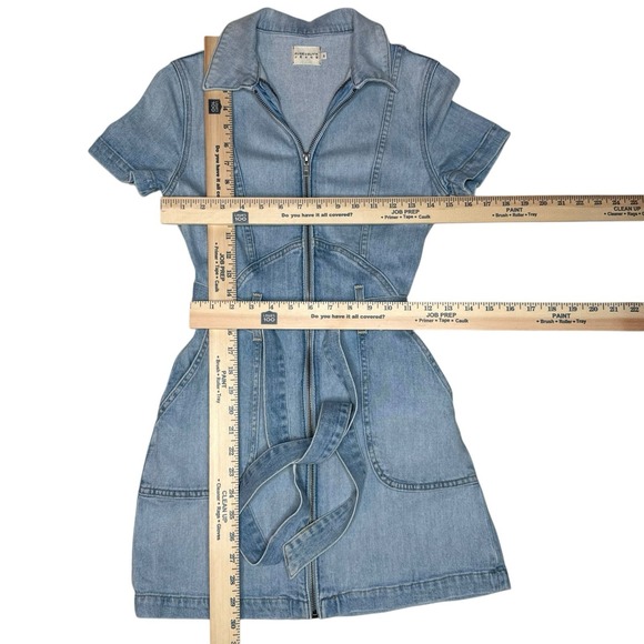Alice + Olivia Jeans Blue Denim Mini Dress Size 2 Zipper Front Pockets Belted - Picture 8 of 14